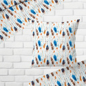 Tissu coton au métre couleur blanche plumes turquoise et jaune