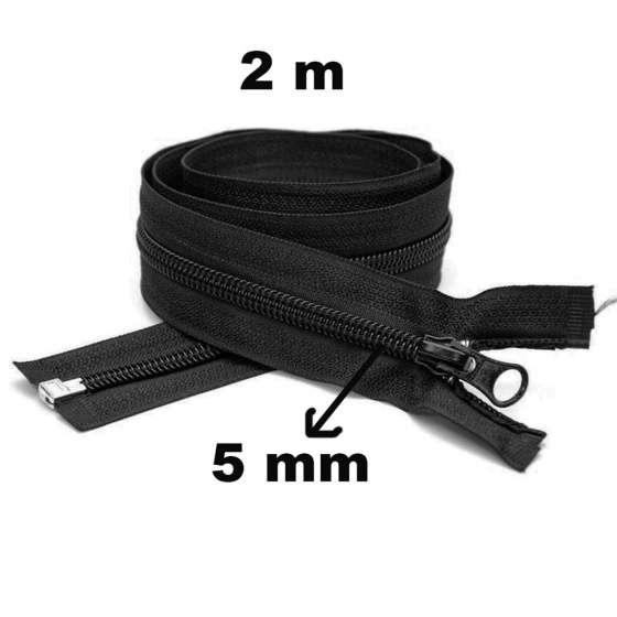 Fermeture à glissière en spirale Noire  5 mm longueur 220 cm