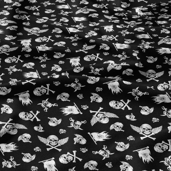Tissu en coton uni au mètre, 125 g/m², largeur 160 cm, Crânes noir