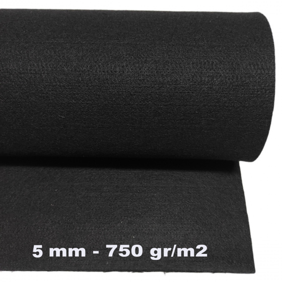 Feutrine technique 5 mm, 750 g/m², largeur 150 cm, noir