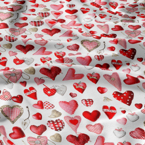 Tissu coton au métre couleur Blanche, coeurs Multicolore