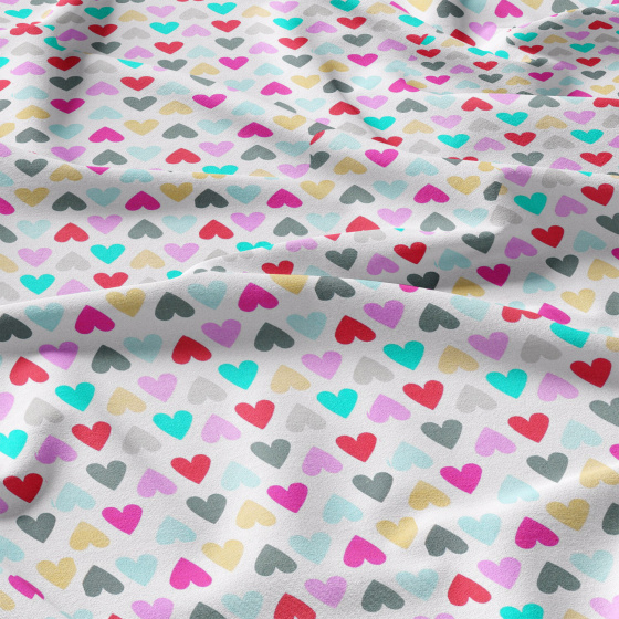 Tissu coton au métre Coeurs, couleur blanche  