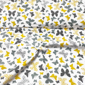 Tissu coton au métre imprimé Papillons couleur jaune modern