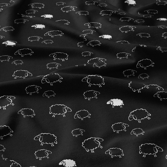 Tissu coton au métre imprimé Moutons couleur noir 