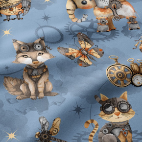 Tissu coton au métre imprimé Petits animaux, couleur Bleu