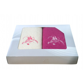 Serviette de toilette à broder en coton, éponge (2 pièces) Amarante et Ecru