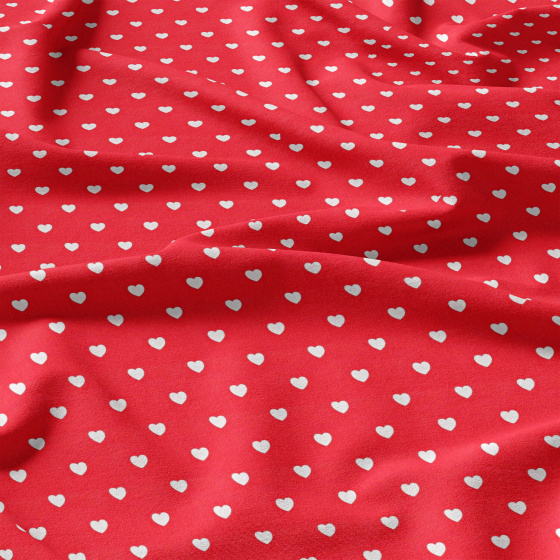 Tissu coton au métre couleur rouge coeurs mini blanche