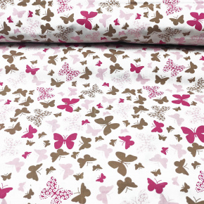 Tissu coton au métre imprimé Papillons couleur rose modern