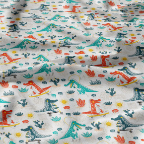 Tissu coton au métre imprimé Croco rouge sur blanche Tissu coton au métre imprimé Croco rouge sur blanche