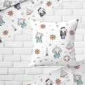 Tissu en coton motif éléphants et gouvernail sur blanc 690