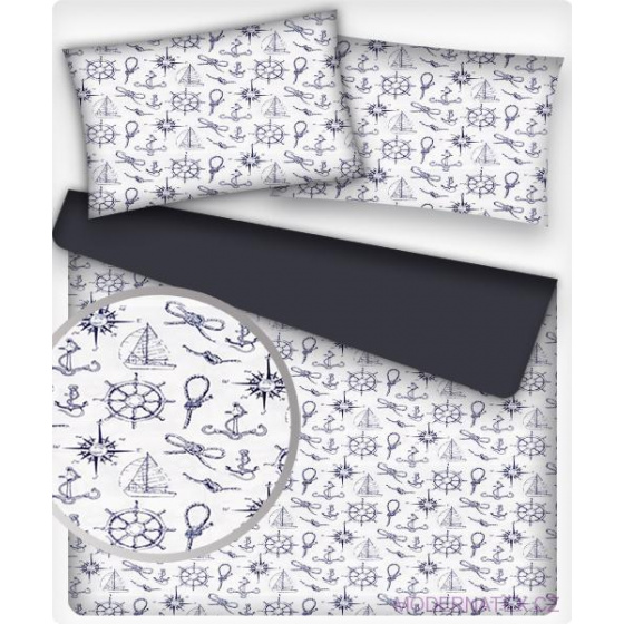 Dětské bavlněná látka metráž vzor Kormidla černé na bílém