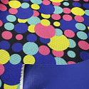 Nepremokavá látka Kodura, vzor farebné kruhy, farba modrá, metráž 150 cm