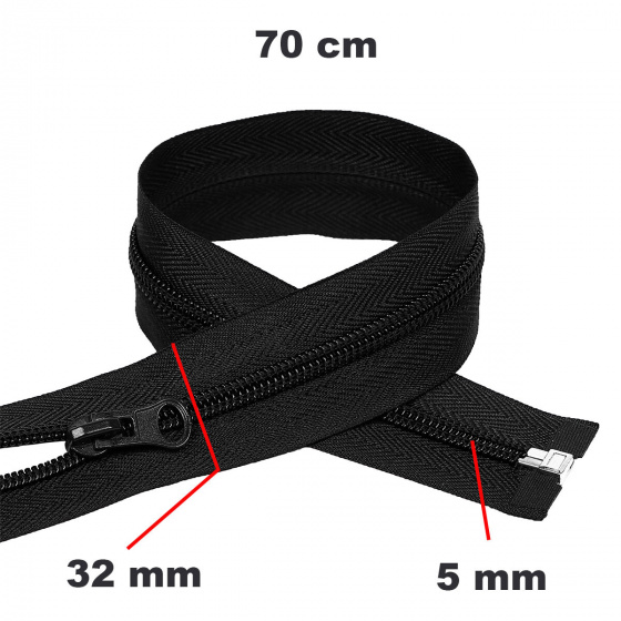 Fermeture à glissière en spirale Noire 5 mm longueur 70 cm