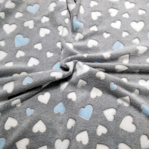 Tissu imitation fourrure d'agneau, 320 g/m², largeur 160 cm, gris coeurs bleu