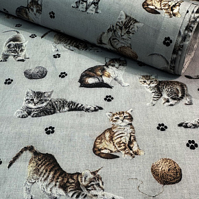 Tissu coton au métre imprimé Chat et sindice couleur gris clair