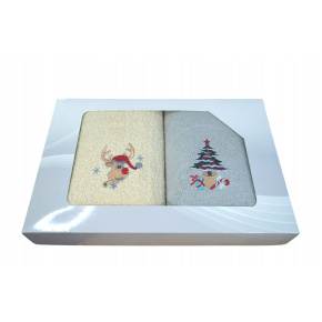 Serviette de toilette à broder en coton, éponge (2 pièces) Grise et Ecru