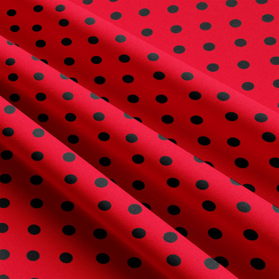 Tissu coton au métre couleur Rouge pois Noire 10 mm