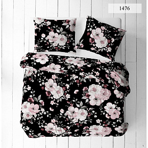 Tissu en coton au mètre, 125 g/m², largeur 160 cm, imprimé à fleurs sur fond noir