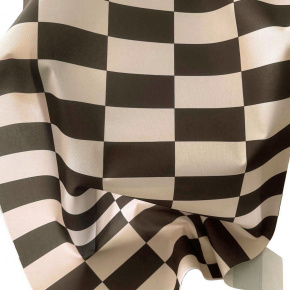 Tissu d'extérieur, déperlant pour transats et hamacs de jardin, Beige et Marron Damier 5x10 cm