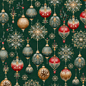 Tissus en coton de Noël au mètre, 160 cm motif Boules de Noël vert
