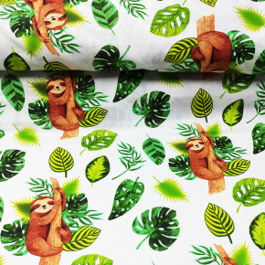 Tissu en coton au mètre, 125 g/m², largeur 160 cm, imprimé à singe sur fond blanc