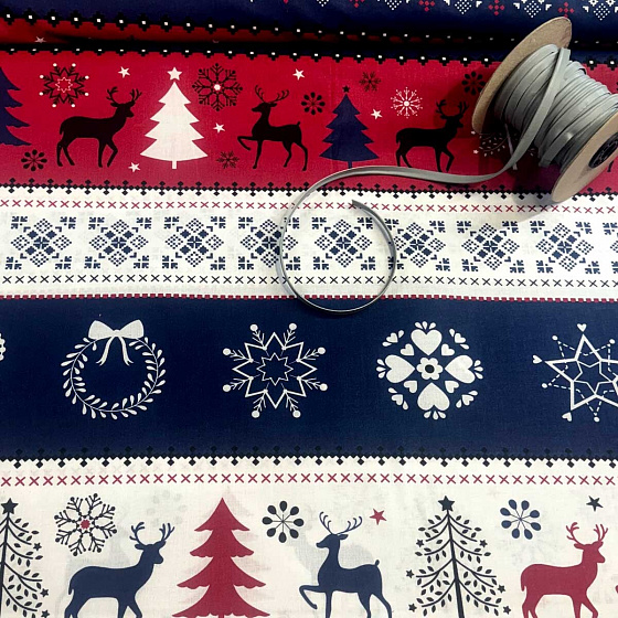 Vánoční bavlněná látka, metráž, šíře 160 cm, Skandinávský motiv Modrý