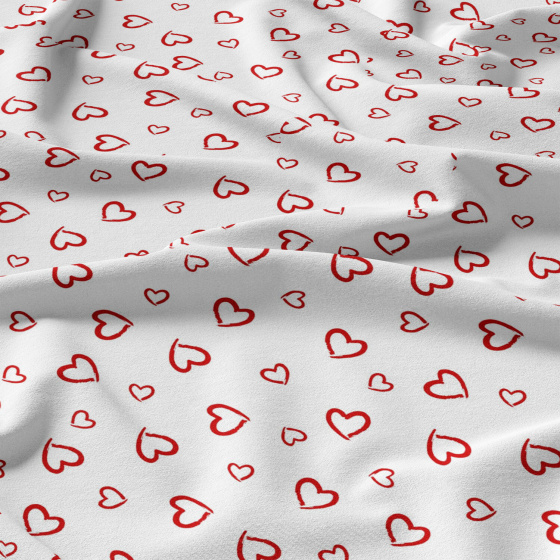 Tissu coton au métre couleur blanche, coeurs rouge