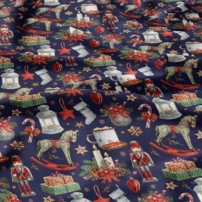 Tissus en coton de Noël au mètre, Garde de Noël blue-marine, 160 cm