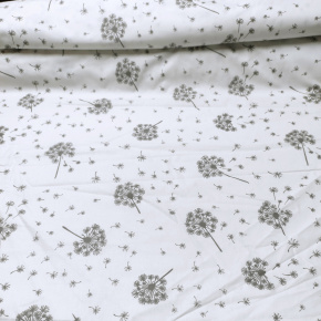 Tissu en coton au mètre, 125 g/m², largeur 160 cm, imprimé à pamela gris sur fond blanc Tissu en coton au mètre, 125 g/m², largeur 160 cm, imprimé à pamela gris sur fond blanc