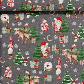 Tissus en coton de Noël au mètre, 160 cm motif Bonhomme de Neige gris