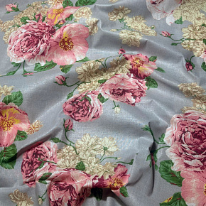 Tissu en coton au mètre, 125 g/m², largeur 160 cm, imprimé à fleurs sur fond gris