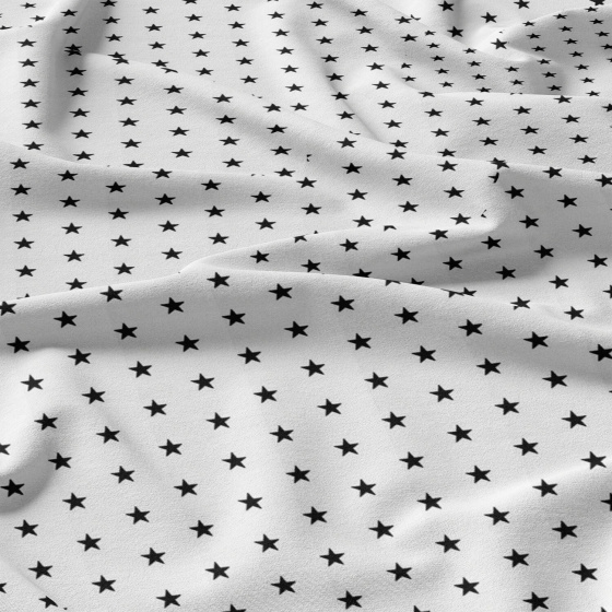 Tissu coton au mètre, 125 g/m², largeur 160 cm, imprimé Etoiles noir et blanche