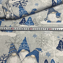Świąteczna tkanina bawełniana wzór szaro-niebieskie Skrzaty 1450
