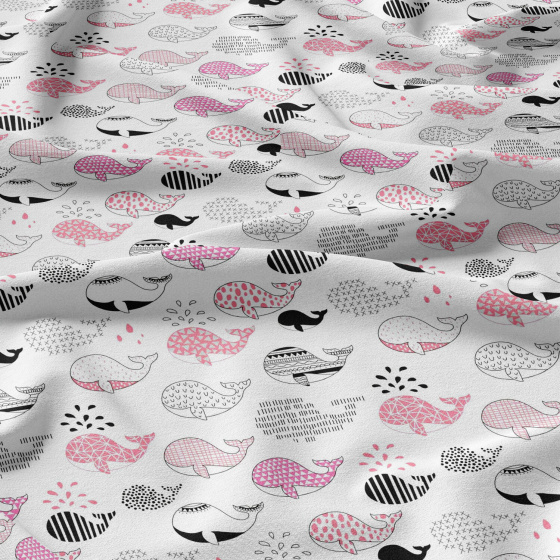 Tissu coton au métre imprimé Baleine rose