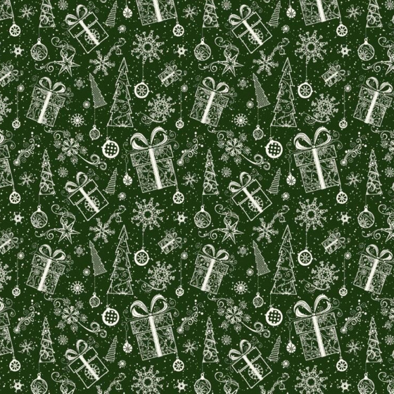 Vánoční bavlněná látka, metráž, šíře 160 cm, Vánoční vzor na Zeleném