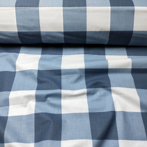 Tissu coton au métre couleur blanche carreaux bleu 8 cm