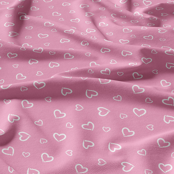 Tissu coton au métre couleur rose coeurs blanche