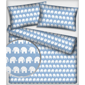 Tissu coton au métre imprimé Eléphants couleur bleu clair    