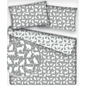 Tissu coton au métre imprimé Chats blanche couleur gris