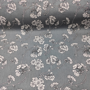 Tissu coton au métre imprimé Fleurs plantes de serrage sur gris
