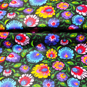 Tissu coton au métre imprimé Fleurs colorit noir 