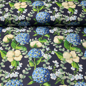 Tissu coton au métre motif Fleurs Bleu marine
