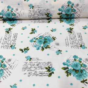 Tissu coton au métre imprimé Fleurs Turquoise