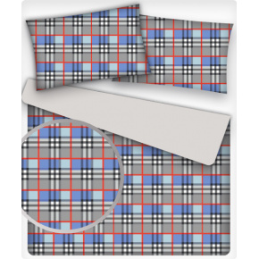 Tissu coton au métre couleur bleu grand carreaux gris 