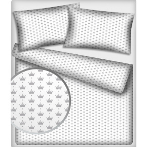 Tissu coton au métre imprimé Couronnes gris-blanche 356