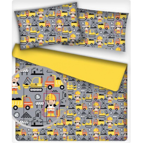 Tissu coton au métre imprimé Construction gris-jaune
