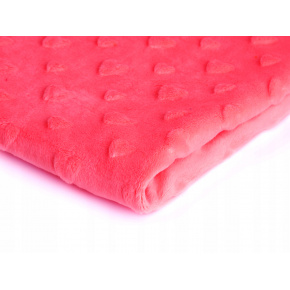 Tissu minky coeurs 330 gr/m2 couleur corail