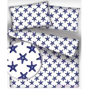 Tissu coton au métre imprimé Etoile de mer bleu sur blanche 1