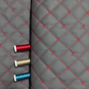 Le cuir écologique MIX 3x3 cm, couleur Gris - Rouge, 145 cm