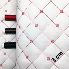 Le cuir écologique MIX 3x3 cm, couleur blanche-rouge, 145 cm 
